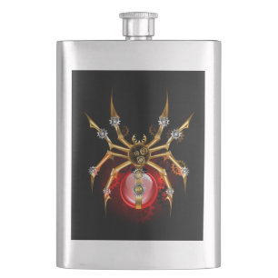 Steampunk-Spinne auf Schwarz Flachmann