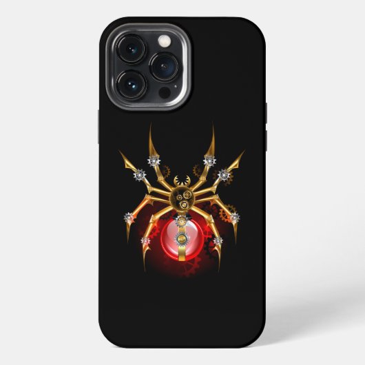 Steampunk-Spinne auf Schwarz iPhone Hülle (Rückseite)