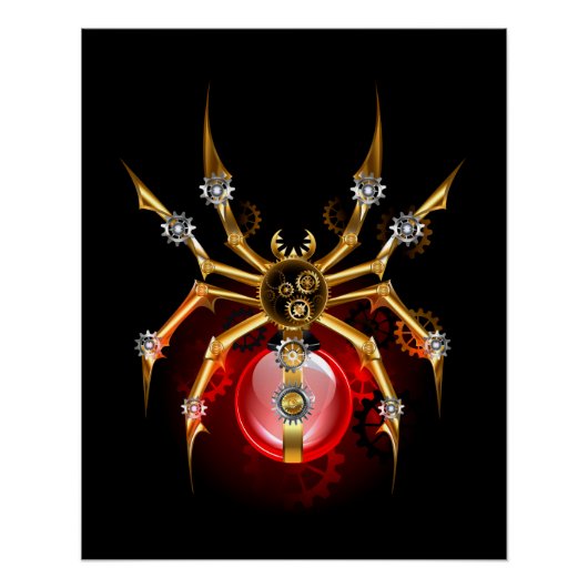 Steampunk-Spinne auf Schwarz Poster (Vorderseite)