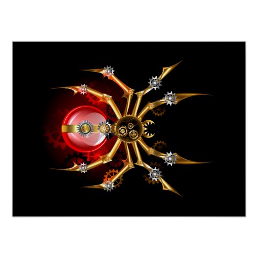 Steampunk-Spinne auf Schwarz Poster (Vorderseite)