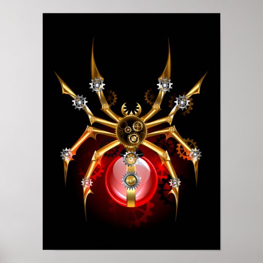 Steampunk-Spinne auf Schwarz Poster (Vorne)