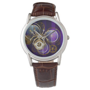 Steampunk-Spinne auf violettem Hintergrund Armbanduhr