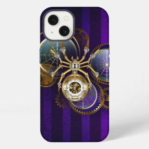 Steampunk-Spinne auf violettem Hintergrund iPhone 13 Hülle