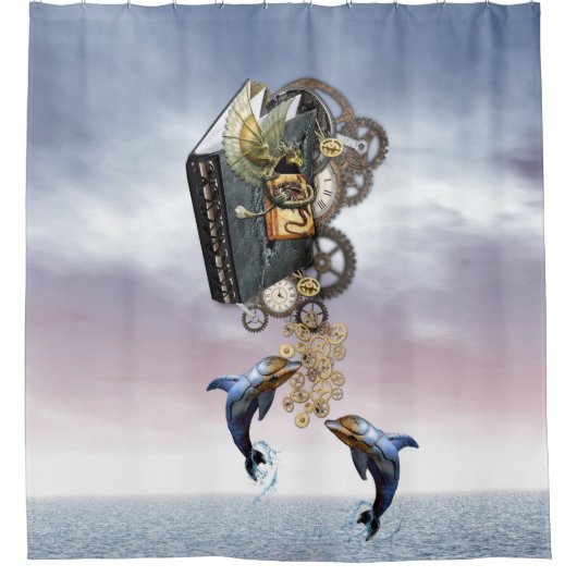 Steampunk-Springdelfine Duschvorhang (Vorderseite)