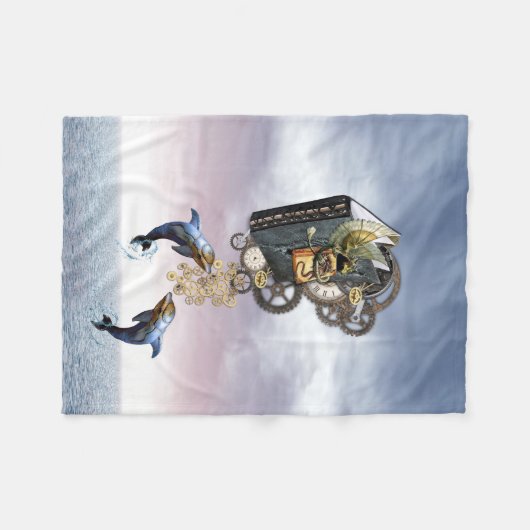 Steampunk-Springdelfine Fleecedecke (Vorderseite (Horizontal))