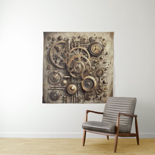 Steampunk Sprockets Tapestry Wandteppich (Beispiel (Horizontal))