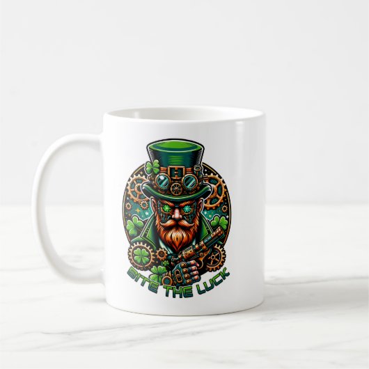 Steampunk St. Patrick's Day Leprechaun Kaffeetasse (Links)