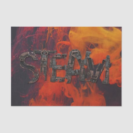 Steampunk Steam Lettering Amid Flames Seidenpapier (Vorderseite)