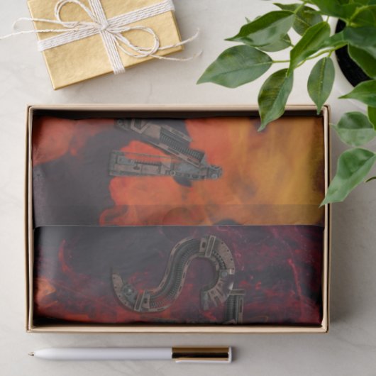 Steampunk Steam Lettering Amid Flames Seidenpapier (Geschenk)