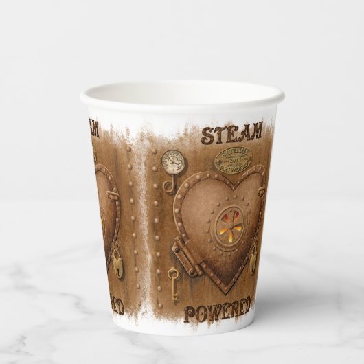 Steampunk Steam Powered Heart Pappbecher (Rückseite)