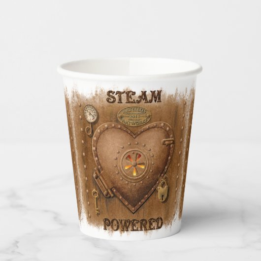 Steampunk Steam Powered Heart Pappbecher (Links)