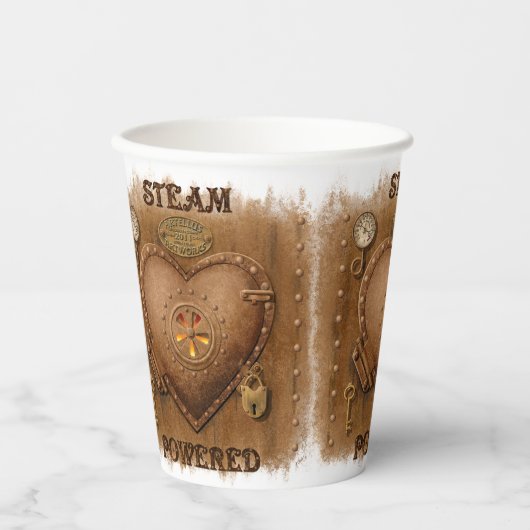 Steampunk Steam Powered Heart Pappbecher (Vorderseite)