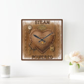 Steampunk Steam Powered Heart Quadratische Wanduhr (Zuhause)