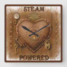 Steampunk Steam Powered Heart Quadratische Wanduhr