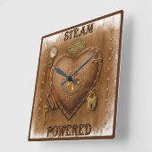 Steampunk Steam Powered Heart Quadratische Wanduhr (Winkel)