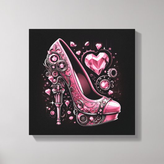 Steampunk Style Pink Stilettos Leinwanddruck (Vorderseite)