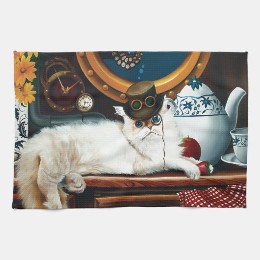 Steampunk Submarine Cat Tee Handtuch (Horizontal)