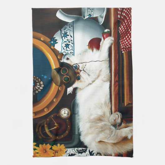 Steampunk Submarine Cat Tee Handtuch (Vertikal)