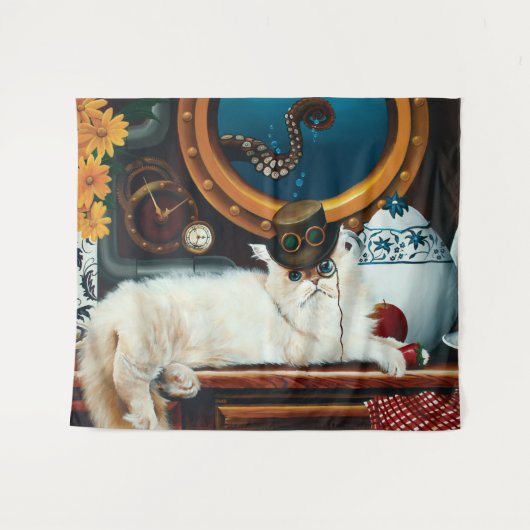 Steampunk Submarine Cat Tee Wandteppich (Vorderseite (Horizontal))