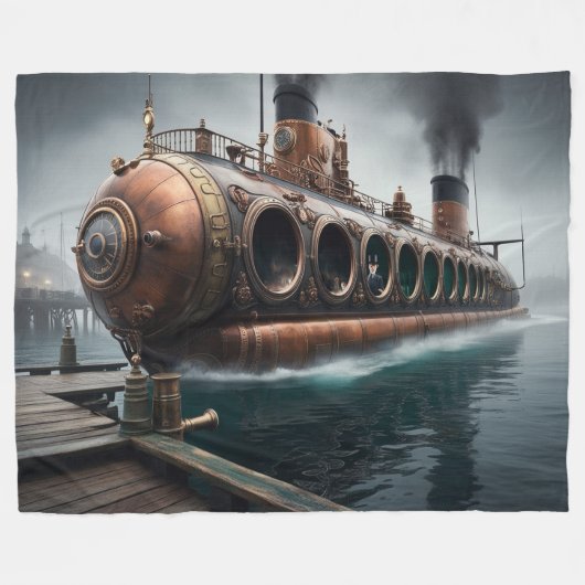 Steampunk Submersible Ocean Liner Fleecedecke (Vorderseite (Horizontal))