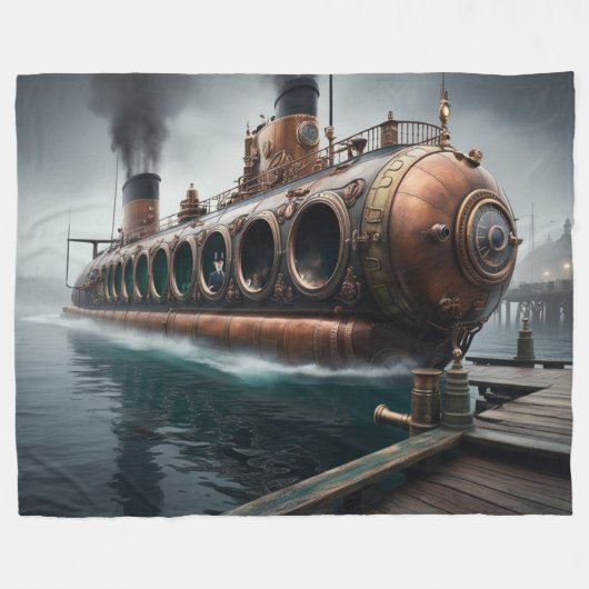 Steampunk Submersible Ocean Liner Fleecedecke (Vorderseite (Horizontal))