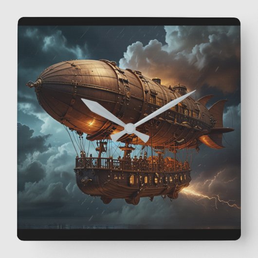 Steampunk Submersible Ocean Liner Quadratische Wanduhr (Vorderseite)