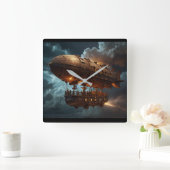 Steampunk Submersible Ocean Liner Quadratische Wanduhr (Zuhause)