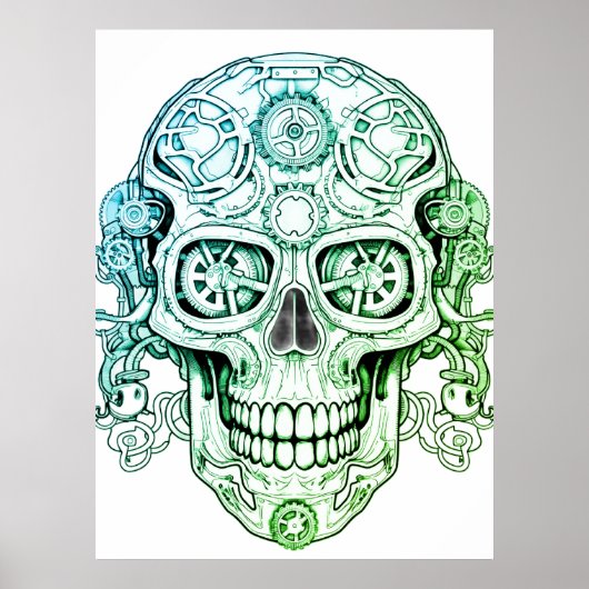 Steampunk Sugar Skull Drawing Art for Adults Wall Poster (Vorne)