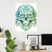 Steampunk Sugar Skull Drawing Art for Adults Wall Poster (Heimbüro)