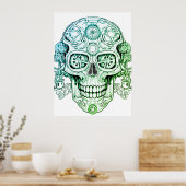 Steampunk Sugar Skull Drawing Art for Adults Wall Poster (Küche)