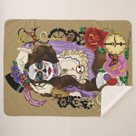 Steampunk Sugar Skull Sherpadecke (Vorderseite (Horizontal))