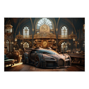 Steampunk Super Car Speed Cinematic Auto Art Print Poster