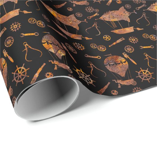 Steampunk Super Colorful Rusty Airships Geschenkpapier (Rolleneckpunkt)