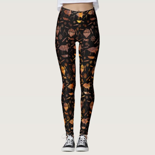 Steampunk Super Colorful Rusty Airships Leggings (Vorderseite)