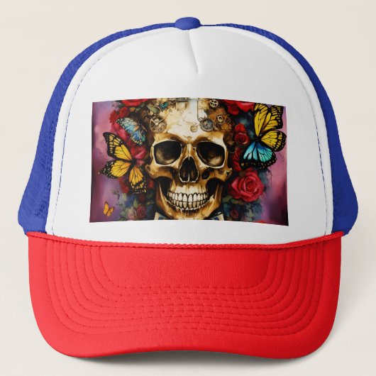 "Steampunk Surrealismus: Basquiat-Inspirierter Sch Truckerkappe (Vorderseite)