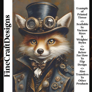Steampunk Süß Eleganter Fuchs BR8 Decoupage Seidenpapier