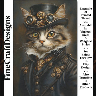Steampunk Süß Schick Katze Kätzchen BR5 Decoupage Seidenpapier