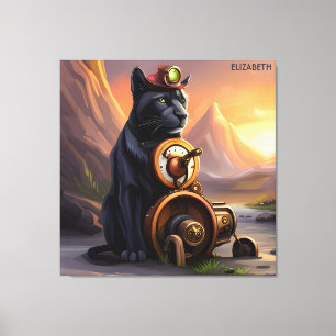 Steampunk Süßer Panther Rostig Fantasy Vintage Leinwanddruck