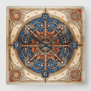 Steampunk Tarot Star Pattern#2 ID1081 Quadratische Wanduhr