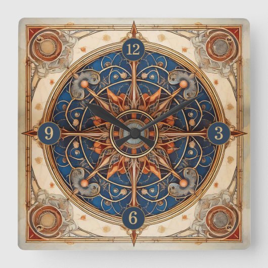 Steampunk Tarot Star Pattern#2 ID1081 Quadratische Wanduhr (Vorderseite)