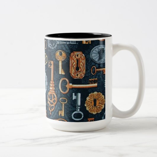 Steampunk-Tasten und Tastenhalter-Muster-Tasse Zweifarbige Tasse (Rechts)