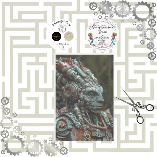 Steampunk Teal Orange Lizard Decoupage Seidenpapier