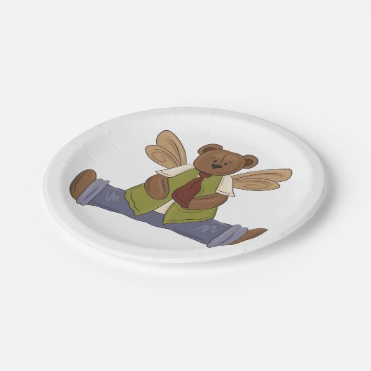 Steampunk Teddy Bear mit Fairy Wings Pappteller (Schrägansicht)