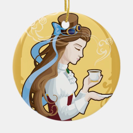 Steampunk Tee-Zeit Keramikornament (Vorne)