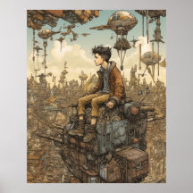 Steampunk Teen auf der Spitze der Stadt