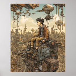 Steampunk Teen auf der Spitze der Stadt Poster