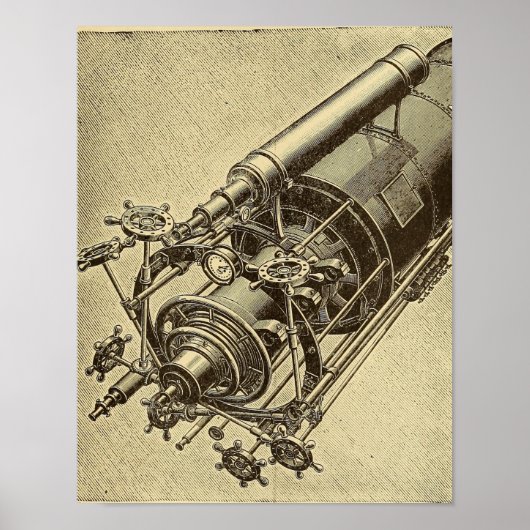 Steampunk Telescope Vintag 1898 Abbildung Poster (Vorne)