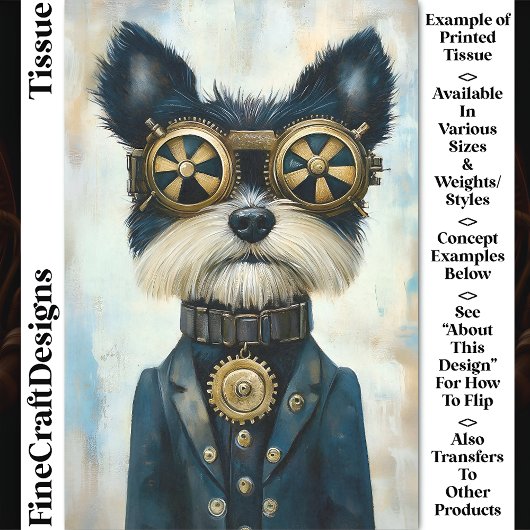 Steampunk Terrier Dog in Goggles CY3 Decoupage Seidenpapier