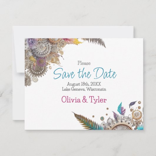 Steampunk-Thema Hochzeit Das Datum speichern Einladung (Vorderseite)