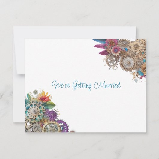 Steampunk-Thema Hochzeit Das Datum speichern Einladung (Rückseite)